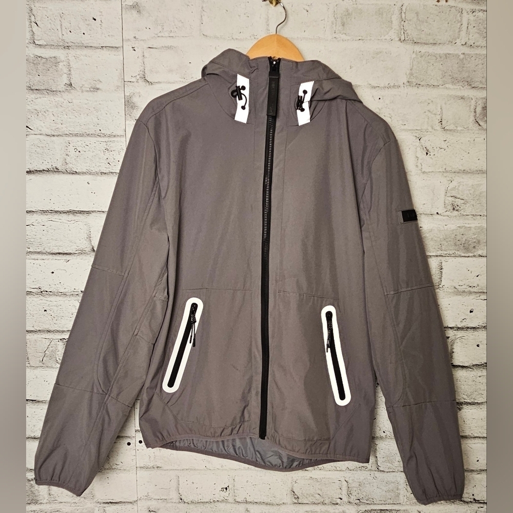 Michael Kors Grey Hooded Windbreaker Jacket Size M